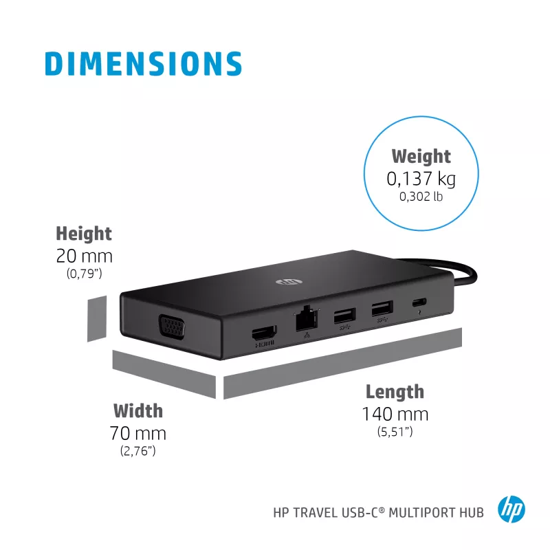 Kompaktowa ładowarka podróżna HP 65 W USB-C cienki, laptop, uniwersalna, 90 V, 47–63 Hz, 65 W, 20 V