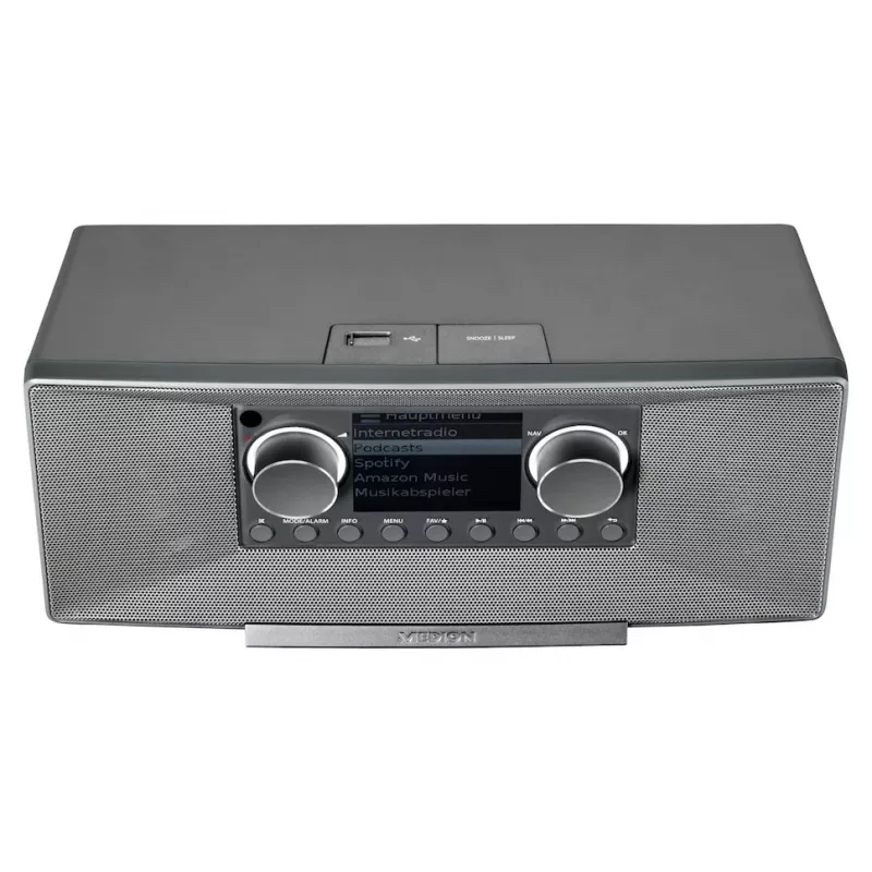 Radio internetowe MEDION LIFE P85333 — DAB+ / FM, 12 W RMS, wyświetlacz 2,8 cala TFT, Wi‑Fi 802.11a/b/g, gniazdo 3,5 mm, szary