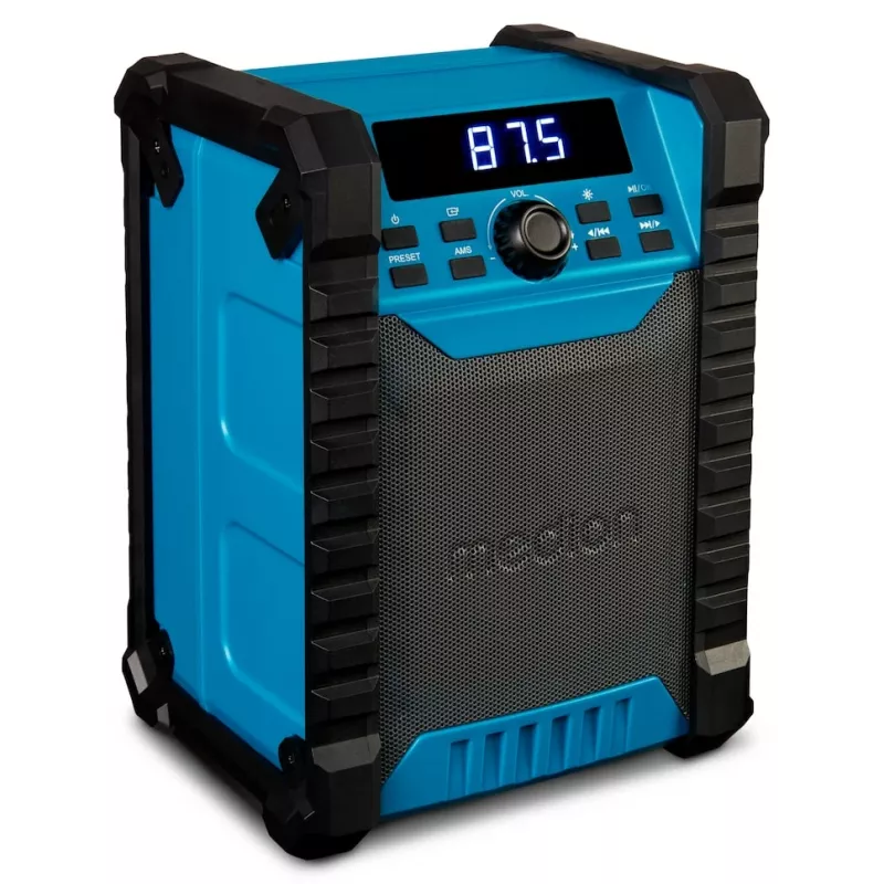 Przenośne radio cyfrowe MEDION LIFE E65895 (MD 43895) — tuner PLL, 10 W RMS, LCD, Bluetooth 10 m, IP54, antena zewnętrzna, czarny/niebieski