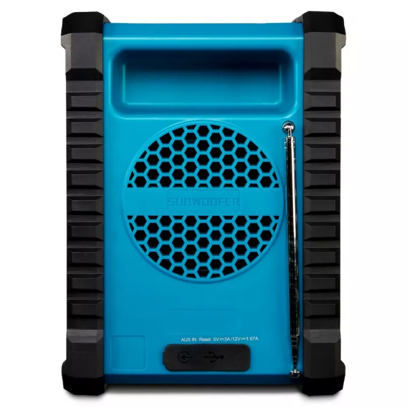 Przenośne radio cyfrowe MEDION LIFE E65895 (MD 43895) — tuner PLL, 10 W RMS, LCD, Bluetooth 10 m, IP54, antena zewnętrzna, czarny/niebieski