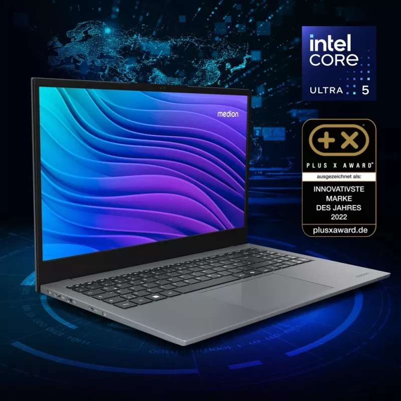 MEDION E15443 Intel Core Ultra 5 125H Laptop 39,6 cm (15,6 cala) Full HD 16 GB DDR5-SDRAM 512 GB SSD Windows 11 Home Szary