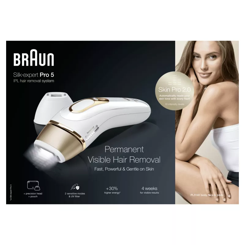 Braun Silk-expert Pro Silk·expert Pro 5 PL5140 Intensywne światło pulsacyjne (IPL) Złoty, Biały