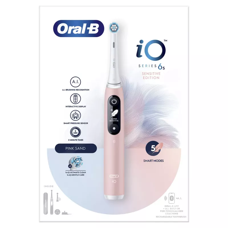 Szczoteczka soniczna Oral-B iO 6S dla dorosłych, wibracyjna, różowa, biała