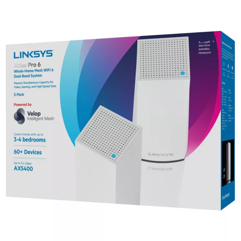 Linksys AX5400 Whole Home Mesh WiFi 6 system dwupasmowy, zestaw 2 szt.