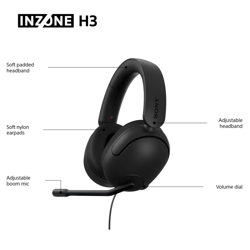 Przewodowy zestaw słuchawkowy nauszny Sony INZONE H3 — czarny, model MDRG300B.CE7
