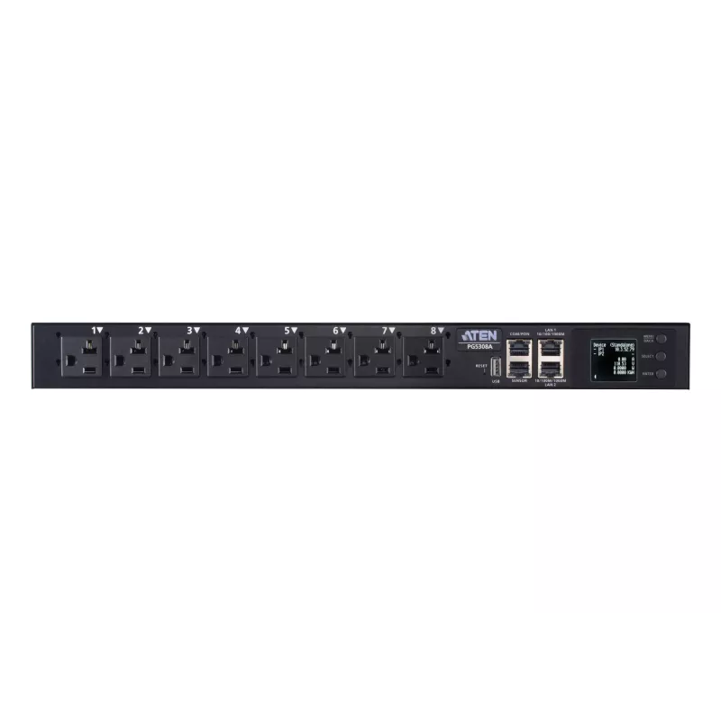 ATEN 32A 8-gniazdowy 1U eko PDU z pomiarem, pomiarowy, 1U, czarny, LCD, 8 gniazd AC, złącze C13, złącze C19