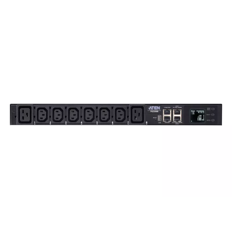 ATEN 32A 8-gniazdowy 1U eko PDU z pomiarem, pomiarowy, 1U, czarny, LCD, 8 gniazd AC, złącze C13, złącze C19