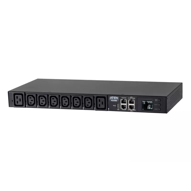 ATEN 32A 8-gniazdowy 1U eko PDU z pomiarem, pomiarowy, 1U, czarny, LCD, 8 gniazd AC, złącze C13, złącze C19