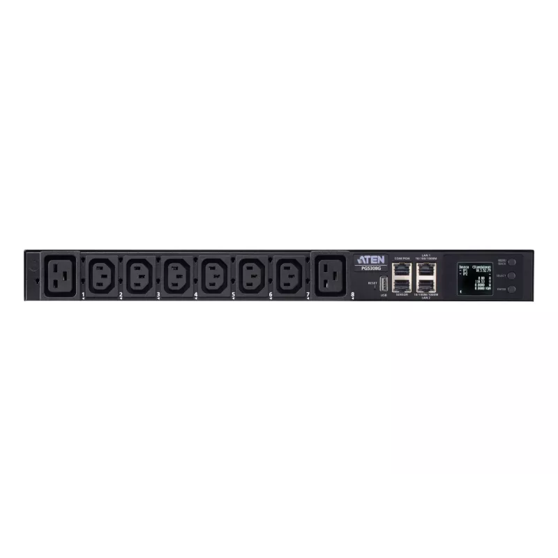 ATEN 32A 8-gniazdowy 1U eko PDU z pomiarem, pomiarowy, 1U, czarny, LCD, 8 gniazd AC, złącze C13, złącze C19
