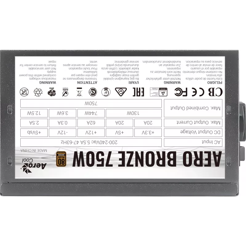 Zasilacz komputerowy AEROCOOL AEROB750 750W 80 PLUS Bronze niemodularny 230V cichy czarny