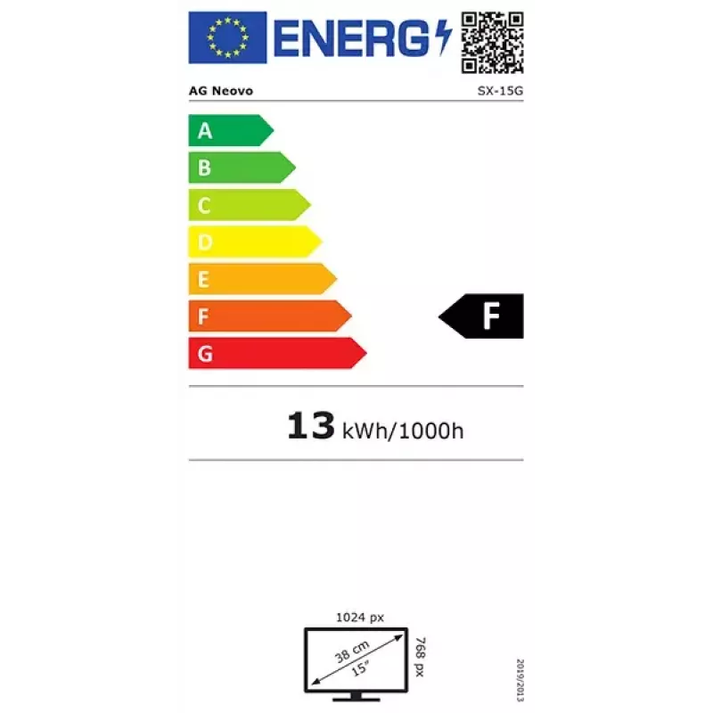 CCTV monitor AG Neovo SX-15G 15 cali (38,1 cm) TFT 1024×768, głośniki 2W, zamek Kensington, VESA 75/100, zasilanie DC zewnętrzne