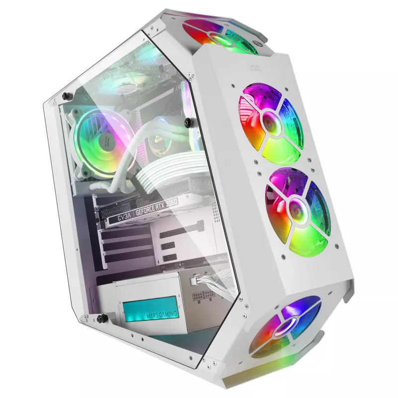 Mars Gaming MC51W biały PC Gaming ATX Double Tempered Glass Case 5x RGB 12cm Fan