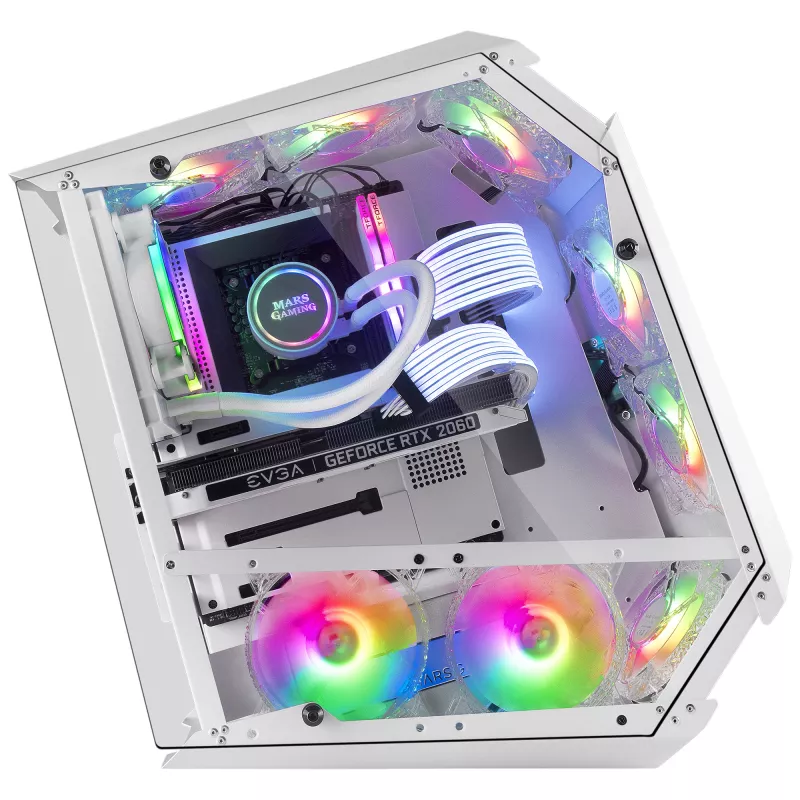 Mars Gaming MC51W biały PC Gaming ATX Double Tempered Glass Case 5x RGB 12cm Fan