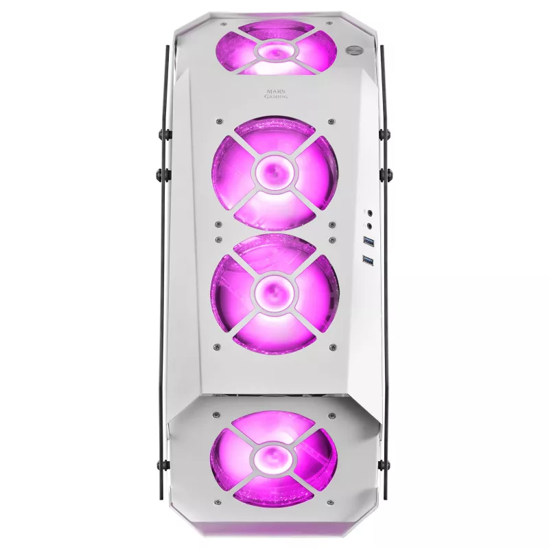 Mars Gaming MC51W biały PC Gaming ATX Double Tempered Glass Case 5x RGB 12cm Fan