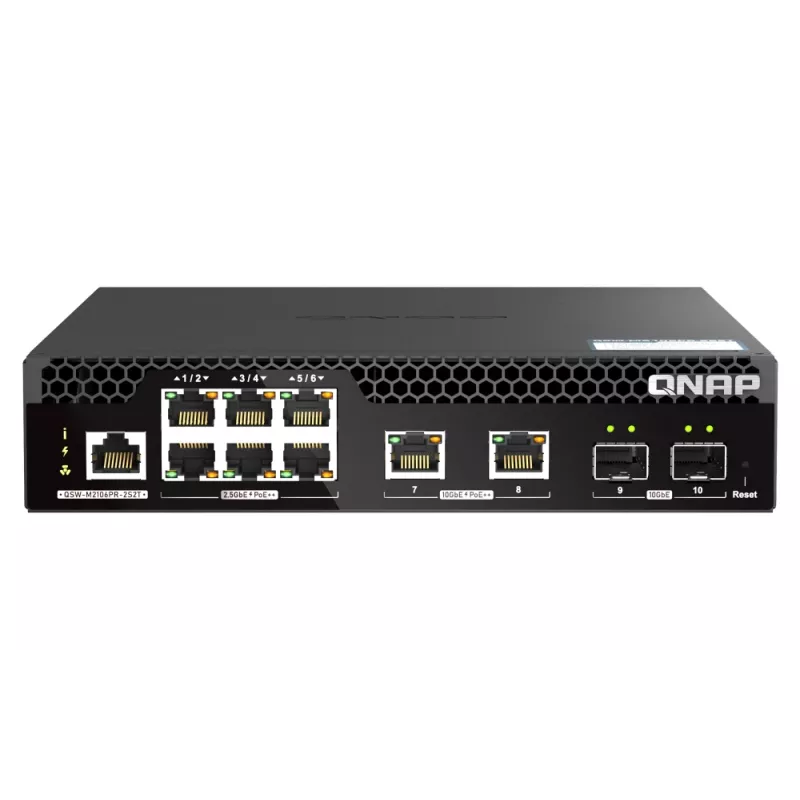 QNAP QSW-M2106PR-2S2T przełącznik sieciowy Zarządzalny L2 10G Ethernet (100/1000/10000) Power over Ethernet (PoE) 1U Czarny