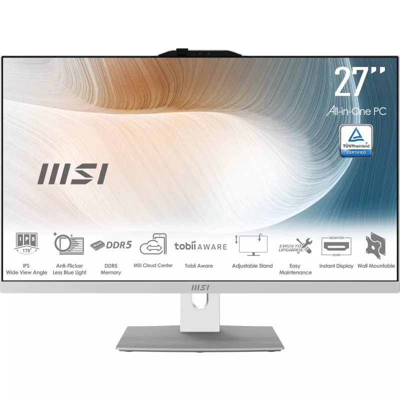 MSI Modern AM242P 1M-1872AT All-in-One PC/stacja robocza Intel Core 5 120U 60,5 cm (23,8 inch) 1920 x 1080 pikseli 16 GB DDR5-SDRAM 512 GB SSD Windows 11 Home Wi-Fi 6E (802.11ax) Biały