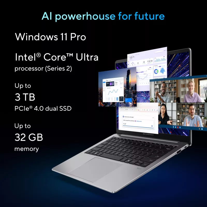 ASUS ExpertBook P5 P5405CSA-NZ0195X Intel Core Ultra 7 258V Laptop 35.6 cm (14 cali) WQXGA 32 GB LPDDR5x-SDRAM 1 TB SSD Wi-Fi 6E (802.11ax) Windows 11 Pro US International Szary