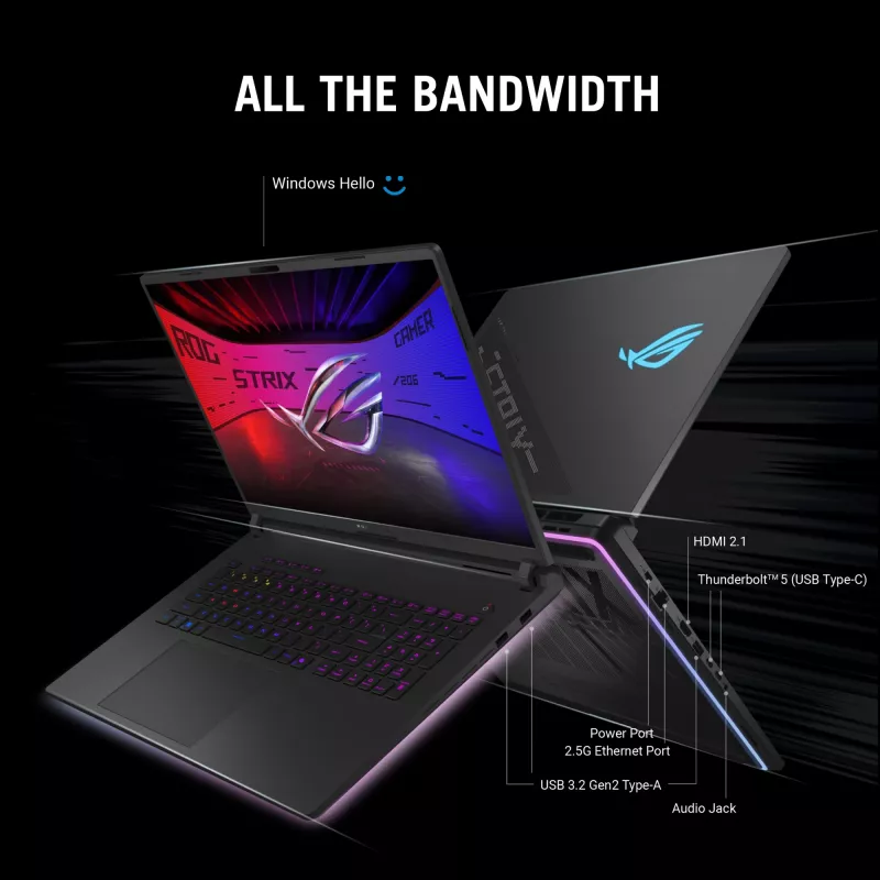 ASUS ROG Strix SCAR 18 G835LW-SA038W Intel Core Ultra 9 275HX Laptop 45,7 cm (18 cali) WQXGA 64 GB DDR5-SDRAM 2 TB SSD NVIDIA GeForce RTX 5080 Wi-Fi 7 (802.11be) Windows 11 Home Czarny