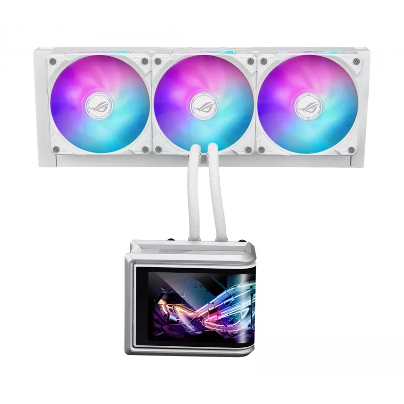 Chłodzenie cieczą All-in-one ASUS ROG Ryuo IV SLC 360 ARGB biały Edition — radiator 360 mm, 3 wentylatory 120 mm, wyświetlacz AMOLED, wsparcie dla LGA 1700