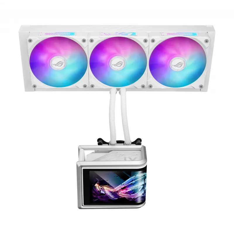 Chłodzenie cieczą All-in-one ASUS ROG Ryuo IV SLC 360 ARGB biały Edition — radiator 360 mm, 3 wentylatory 120 mm, wyświetlacz AMOLED, wsparcie dla LGA 1700