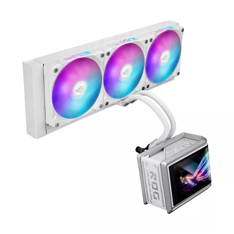 Chłodzenie cieczą All-in-one ASUS ROG Ryuo IV SLC 360 ARGB biały Edition — radiator 360 mm, 3 wentylatory 120 mm, wyświetlacz AMOLED, wsparcie dla LGA 1700
