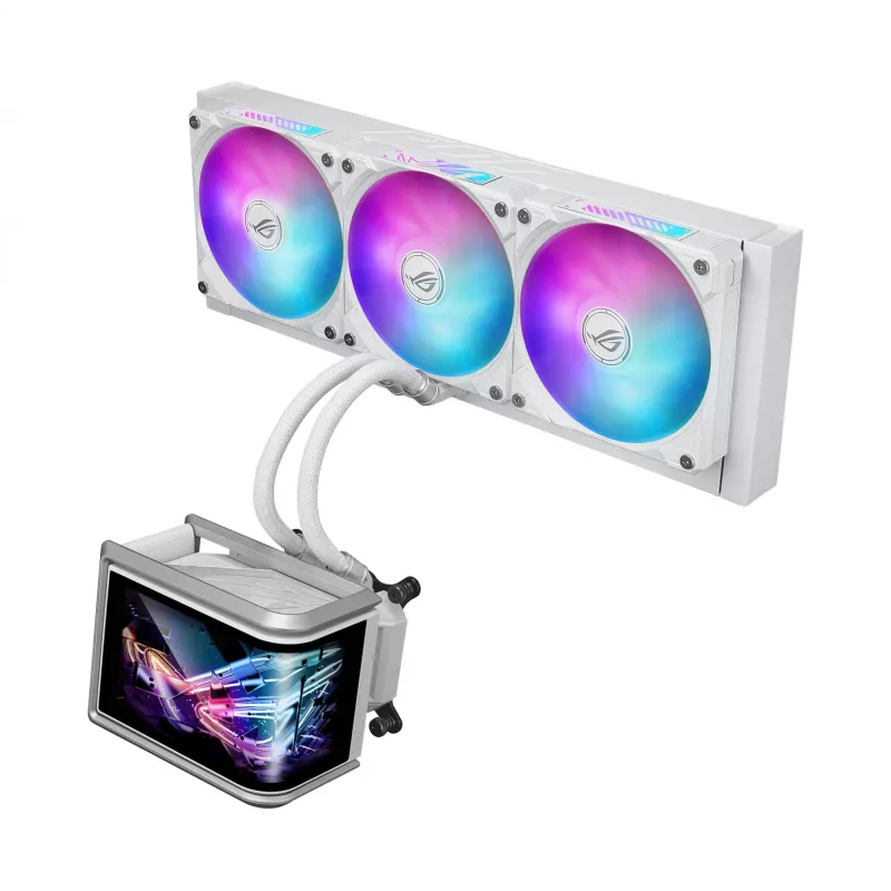 Chłodzenie cieczą All-in-one ASUS ROG Ryuo IV SLC 360 ARGB biały Edition — radiator 360 mm, 3 wentylatory 120 mm, wyświetlacz AMOLED, wsparcie dla LGA 1700