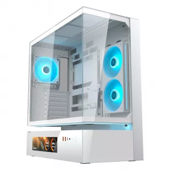 COUGAR CFV235 Vision midi tower PC case — ARGB, 9.16 cala (23.3 cm) LCD, szkło hartowane, biały, obsługuje ATX/Micro-ITX, 2x3.5 cala + 2x2.5 cala