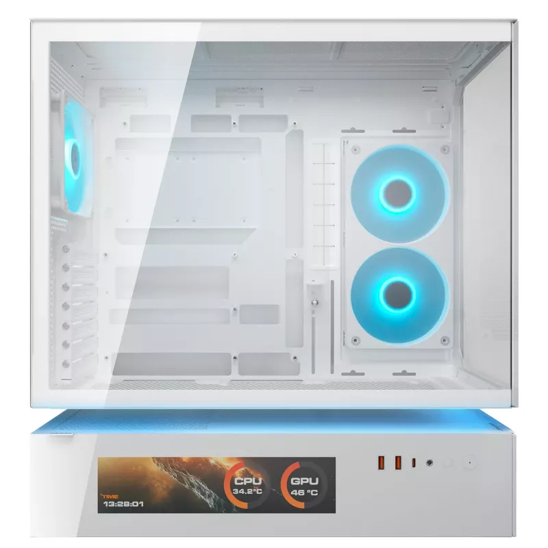 COUGAR CFV235 Vision midi tower PC case — ARGB, 9.16 cala (23.3 cm) LCD, szkło hartowane, biały, obsługuje ATX/Micro-ITX, 2x3.5 cala + 2x2.5 cala