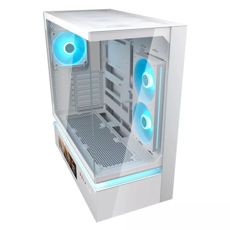 COUGAR CFV235 Vision midi tower PC case — ARGB, 9.16 cala (23.3 cm) LCD, szkło hartowane, biały, obsługuje ATX/Micro-ITX, 2x3.5 cala + 2x2.5 cala