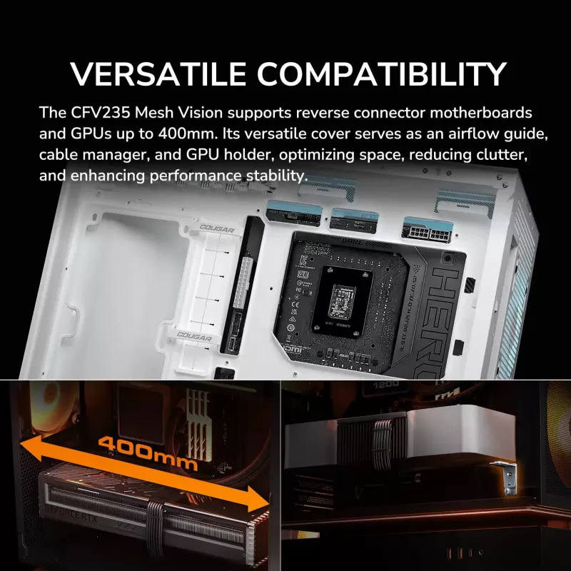COUGAR PC Midi Tower Case CFV235 Vision — ARGB, 9,16 cala (23,3 cm) LCD 1920×462, Mesh, Przód 2×160 mm, Tył 1×120 mm, Czarny
