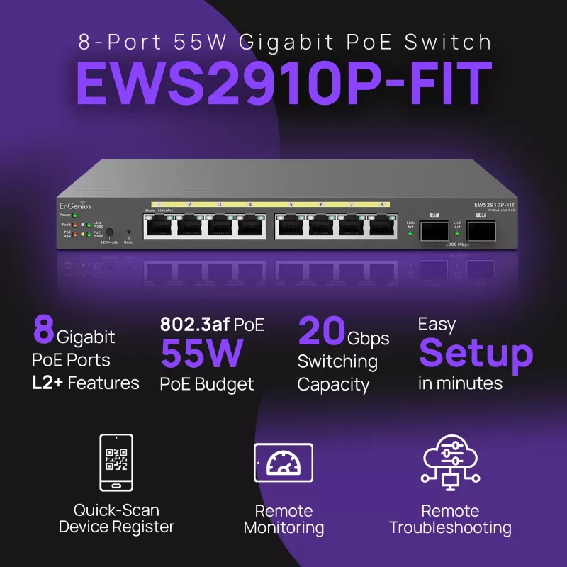 Managed Switch EnGenius FitSwitch 8 PoE 8x Gigabit Ethernet Ports