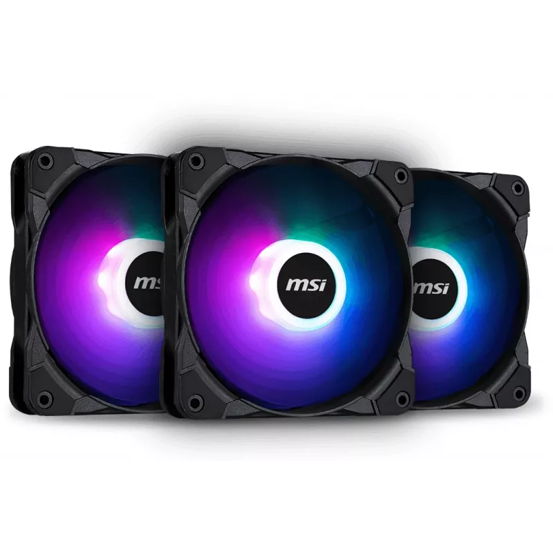 MSI MAX F12A-3 120mm zestaw wentylatorów ARGB - akcesorium do obudowy '3x 120mm wentylatory ARGB PWM, 600-1500 RPM, synchronizacja Mystic Lighting'