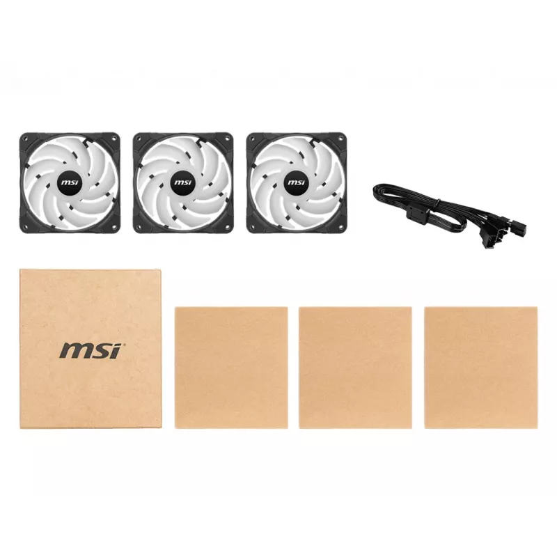 MSI MAX F12A-3 120mm zestaw wentylatorów ARGB - akcesorium do obudowy '3x 120mm wentylatory ARGB PWM, 600-1500 RPM, synchronizacja Mystic Lighting'