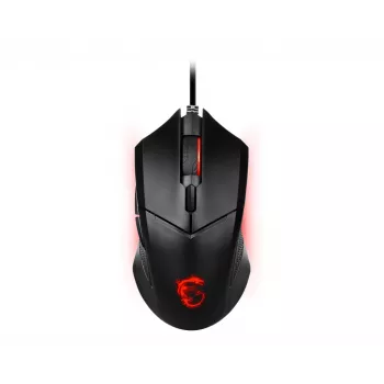 MSI CLUTCH GM08 Optyczna mysz gamingowa 'Czujnik optyczny 4200 DPI, 6 programowalnych przycisków, symetryczna konstrukcja, wytrzymałe przełączniki o żywotności ponad 10 milionów kliknięć, regulacja wagi, czerwone podświetlenie LED'