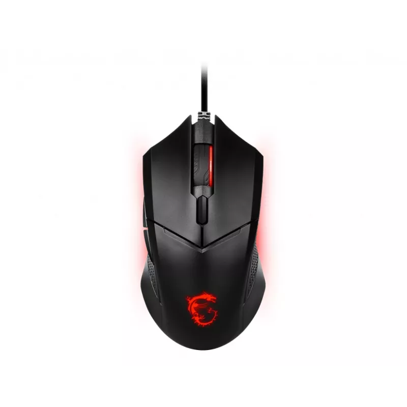 MSI CLUTCH GM08 Optyczna mysz gamingowa 'Czujnik optyczny 4200 DPI, 6 programowalnych przycisków, symetryczna konstrukcja, wytrzymałe przełączniki o żywotności ponad 10 milionów kliknięć, regulacja wagi, czerwone podświetlenie LED'