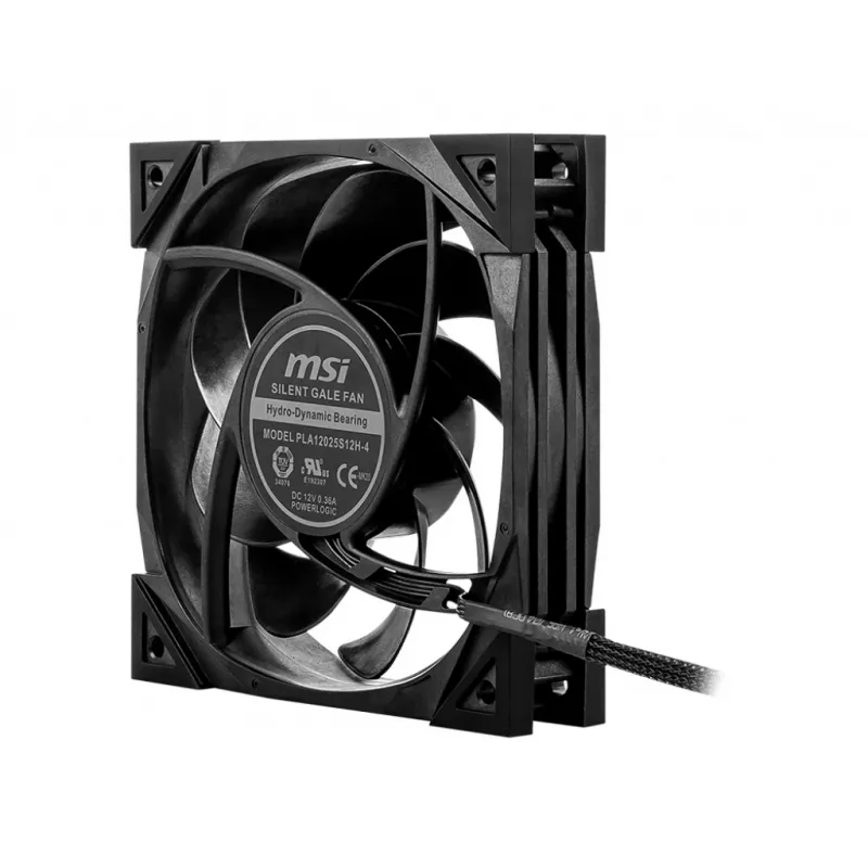 MSI MEG SILENT GALE P12 Premium cichy wentylator '120mm, PWM, zrównoważony przepływ powietrza pod ciśnieniem statycznym, łopatki z LCP, łożysko HDB, podkładki antywibracyjne, kabel 300mm'