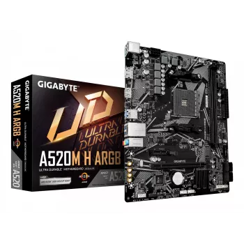 Płyta główna GIGABYTE A520M H ARGB - obsługa procesorów AMD Ryzen serii 5000, do 5100 MHz DDR4 (OC), PCIe 3.0 x4 M.2, 1 GbE LAN, USB 3.2 Gen 1