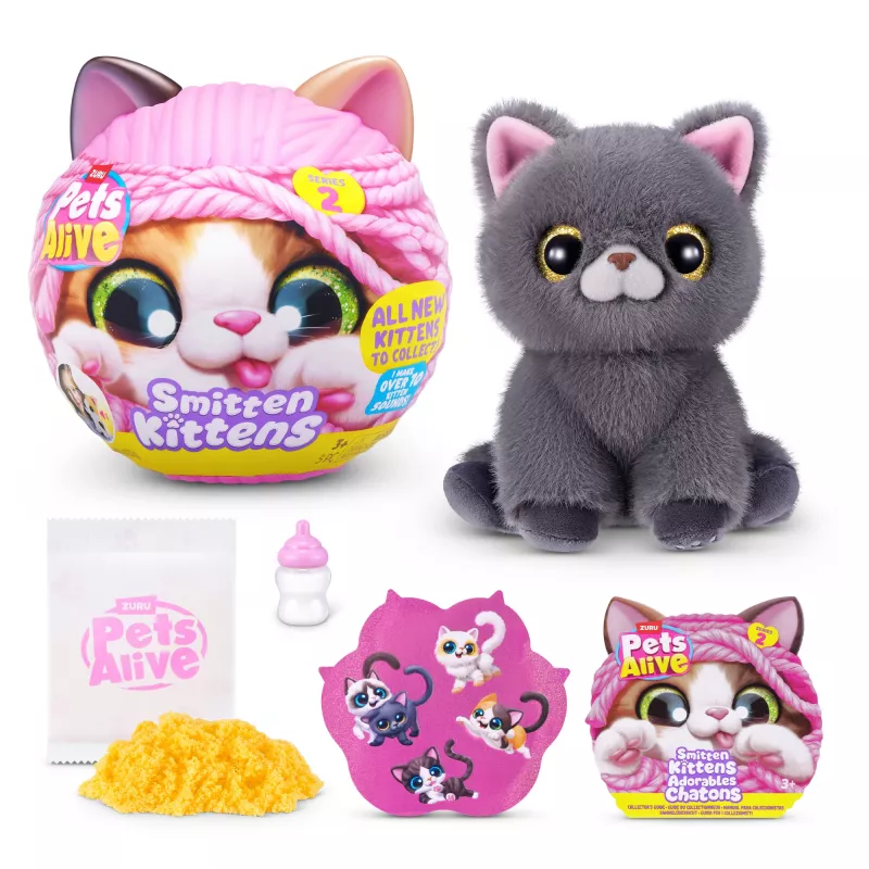 Zabawkowy kot Zuru Pets Alive Smitten Kittens Series 2 — interaktywna pluszowa zabawka wydająca dźwięki, dla dzieci od 3 lat, baterie AAA