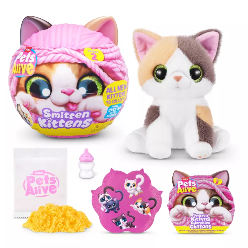 Zabawkowy kot Zuru Pets Alive Smitten Kittens Series 2 — interaktywna pluszowa zabawka wydająca dźwięki, dla dzieci od 3 lat, baterie AAA