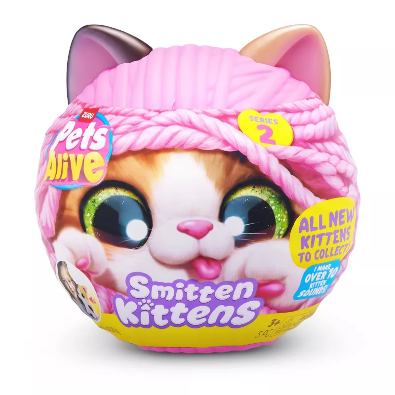 Zabawkowy kot Zuru Pets Alive Smitten Kittens Series 2 — interaktywna pluszowa zabawka wydająca dźwięki, dla dzieci od 3 lat, baterie AAA