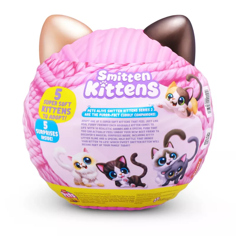 Zabawkowy kot Zuru Pets Alive Smitten Kittens Series 2 — interaktywna pluszowa zabawka wydająca dźwięki, dla dzieci od 3 lat, baterie AAA