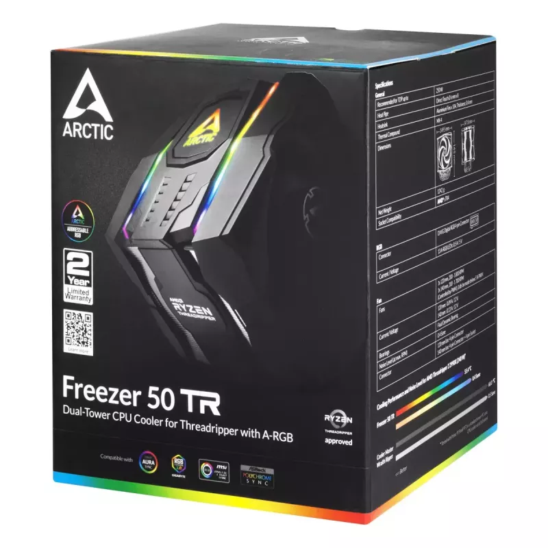 ARCTIC Freezer 50 TR - dwuwieżowe chłodzenie CPU dla AMD Ryzen Threadripper z A-RGB