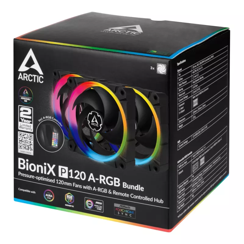 ARCTIC BioniX P120 A-RGB 120 mm wentylator obudowy, 3-pak, czarny