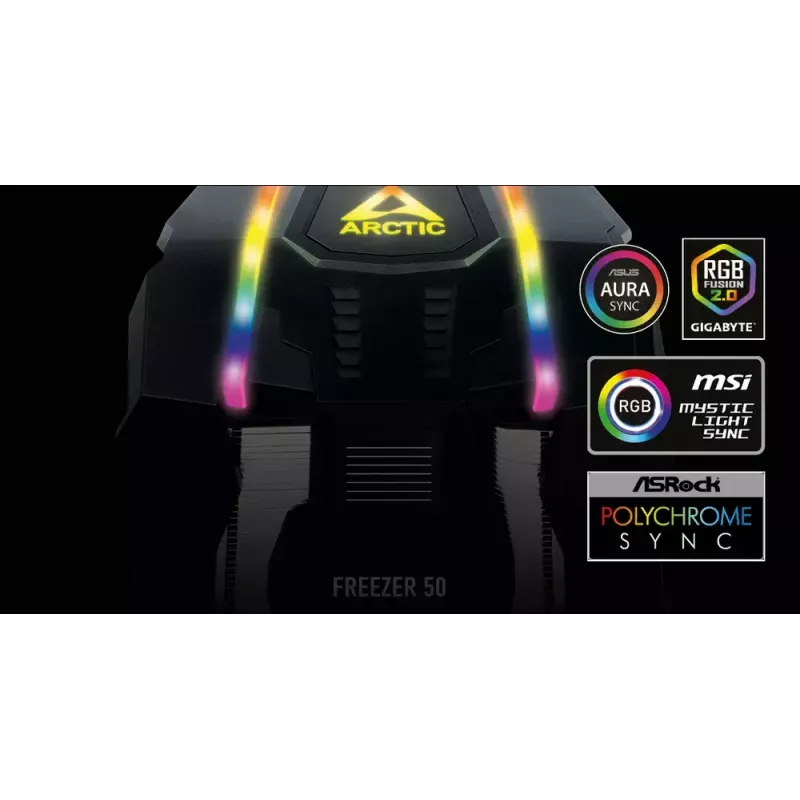 ARCTIC Freezer 50 z kontrolerem A-RGB - Kompatybilna z wieloma platformami dwuwieżowa chłodnica CPU z A-RGB