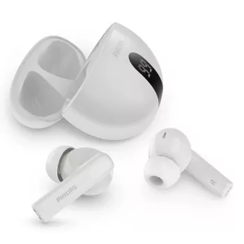 Bezprzewodowy zestaw słuchawkowy douszny Philips TAT2520WT/00 — Bluetooth, do połączeń i muzyki, 20–20000 Hz, zasięg 10 m, biały, 40 g