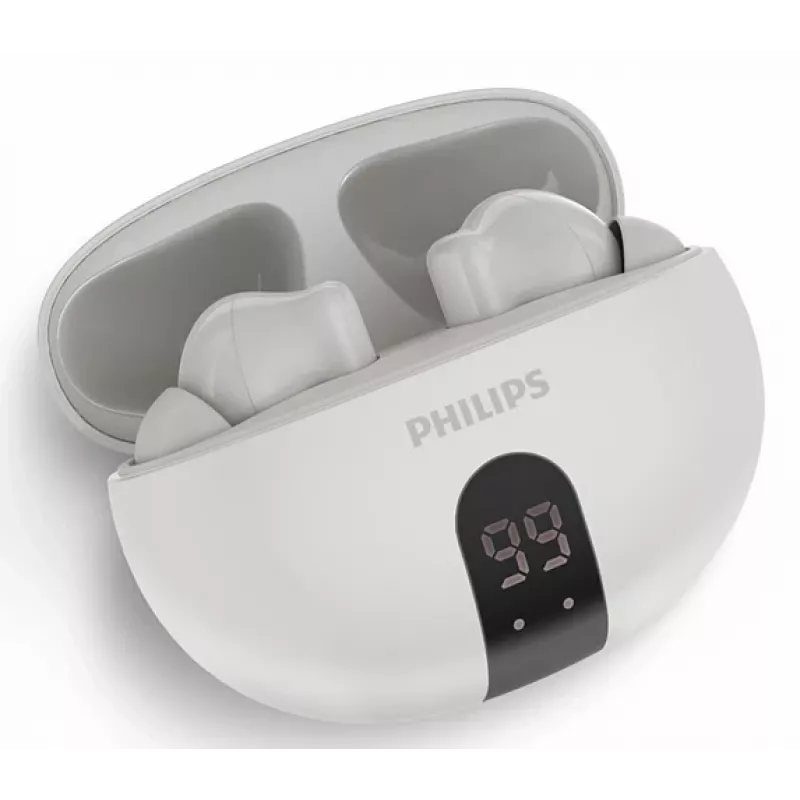 Bezprzewodowy zestaw słuchawkowy douszny Philips TAT2520WT/00 — Bluetooth, do połączeń i muzyki, 20–20000 Hz, zasięg 10 m, biały, 40 g