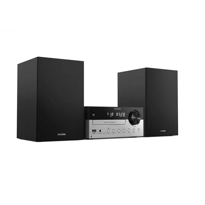 Mikrowieża Philips TAM4205M2/12 — 80 W RMS, głośniki 2-drożne, Bluetooth, FM, wyświetlacz LED, ładowanie tacowe płyt (Czarny/Srebrny)