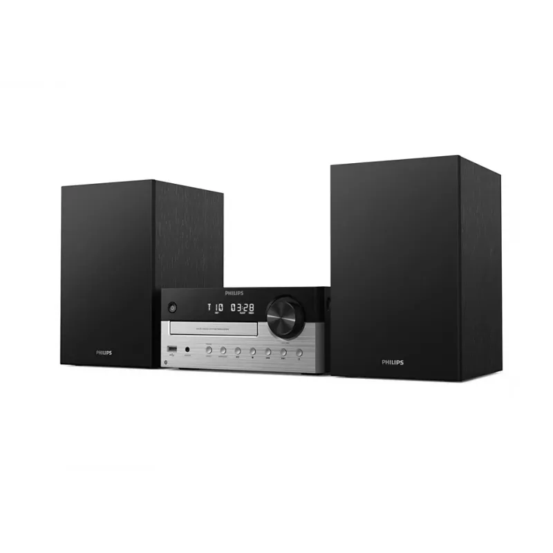 Mikrowieża Philips TAM4205M2/12 — 80 W RMS, głośniki 2-drożne, Bluetooth, FM, wyświetlacz LED, ładowanie tacowe płyt (Czarny/Srebrny)