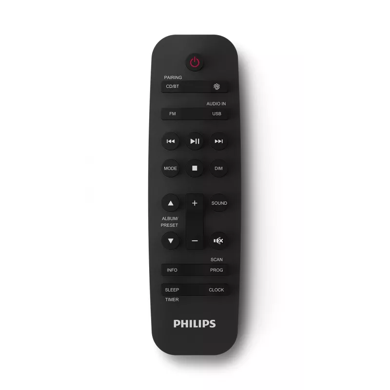 Mikrowieża Philips TAM4205M2/12 — 80 W RMS, głośniki 2-drożne, Bluetooth, FM, wyświetlacz LED, ładowanie tacowe płyt (Czarny/Srebrny)