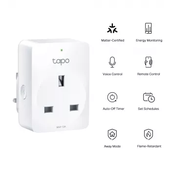 Smart plug TP‑Link Tapo Mini P110M — Wi‑Fi/Bluetooth wewnętrzne gniazdko inteligentne, 16 A, 100–240 V, 3680 W, biały